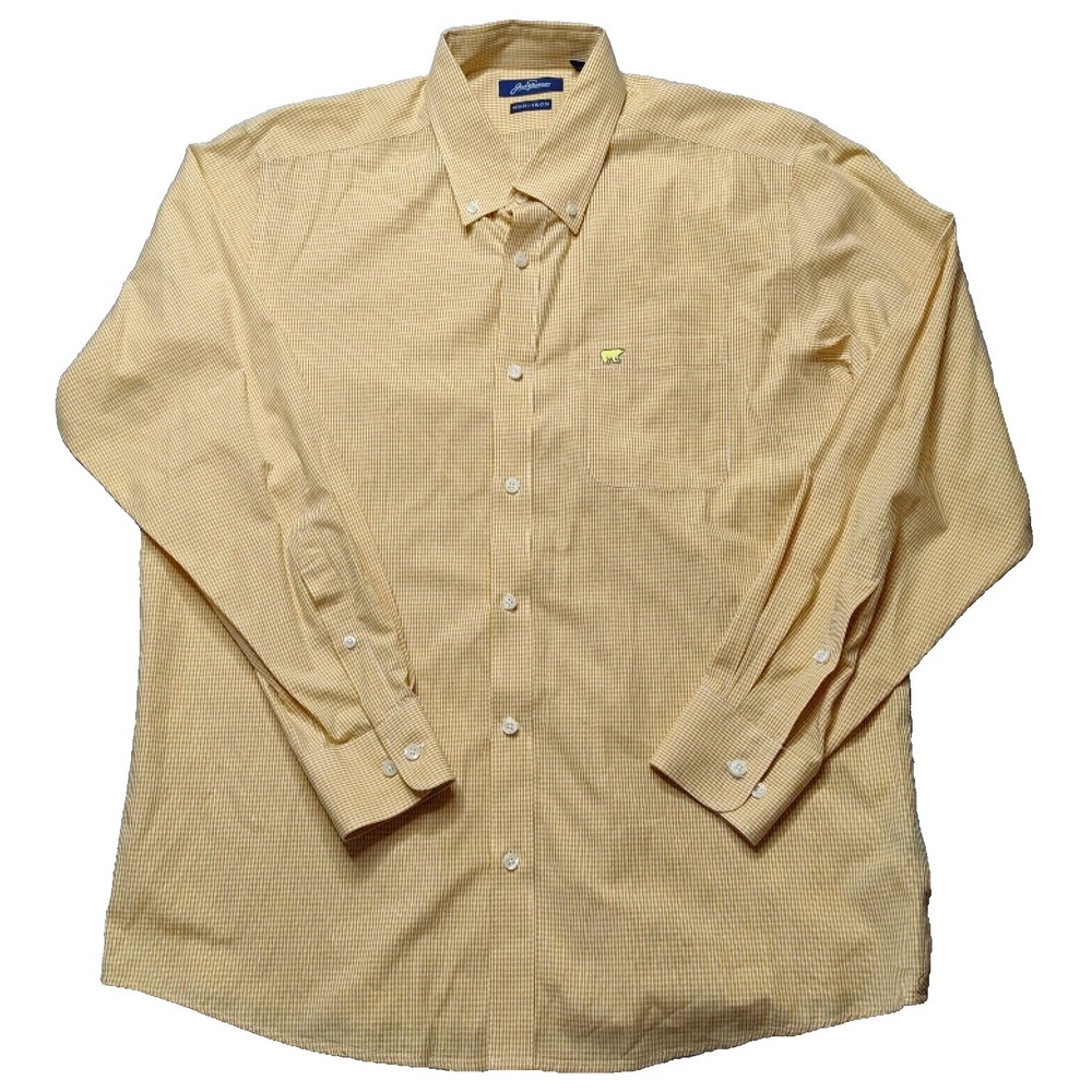 JACK NICKLAUS THE JAKE NON-IRON Orange GINGHAM Check Button Shirt -Men Large EUC